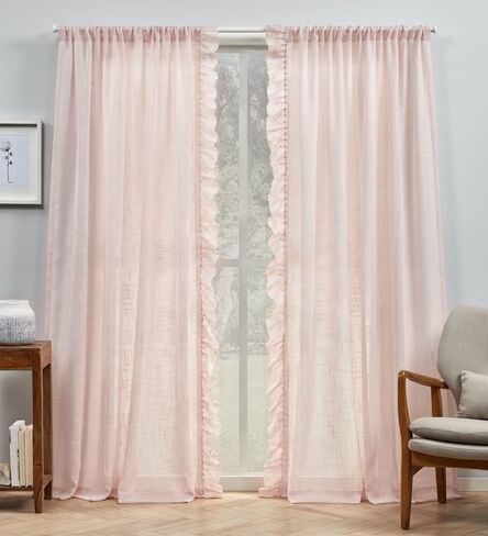 Exclusive Home Curtains Jacinta Flippable Side Ruffle Light Filtering Semi-Sheer Rod Pocket Curtain Panel Pair, 54"x96", White, Set of 2 in Saudi Arabia