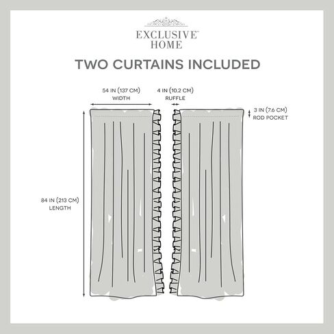 Exclusive Home Curtains Jacinta Flippable Side Ruffle Light Filtering Semi-Sheer Rod Pocket Curtain Panel Pair, 54"x96", White, Set of 2 in Saudi Arabia