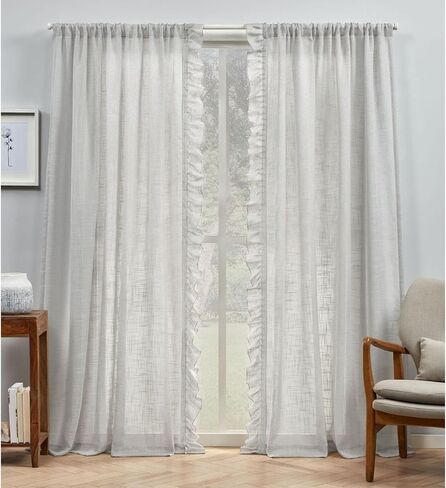 Exclusive Home Curtains Jacinta Flippable Side Ruffle Light Filtering Semi-Sheer Rod Pocket Curtain Panel Pair, 54"x96", White, Set of 2 in Saudi Arabia