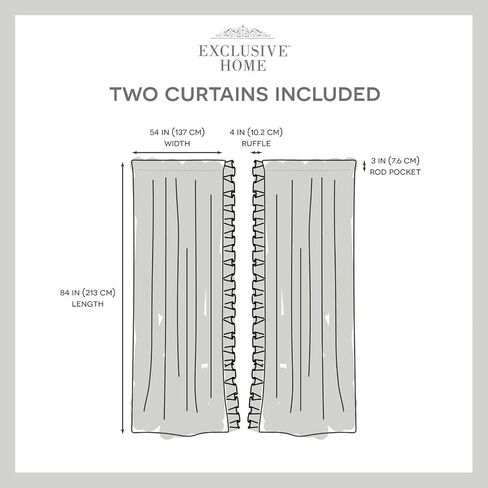 Exclusive Home Curtains Jacinta Flippable Side Ruffle Light Filtering Semi-Sheer Rod Pocket Curtain Panel Pair, 54"x96", White, Set of 2 in Saudi Arabia