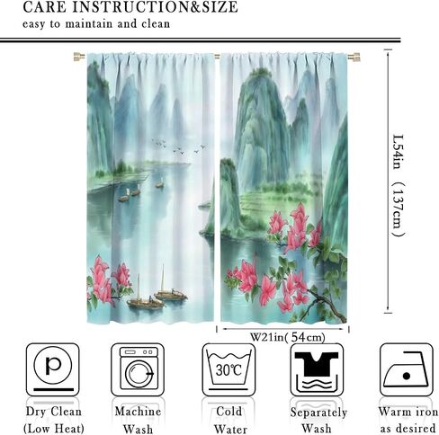 Japanese Cherry Blossom Curtain, Mountain River Pine Trees Nature Landscape Asian Style Window Treatments for Living Room Bedroom Decor, Tradition Oriental Printed Drapes 2 Panel Sets,42x45 Inch in Kuwait