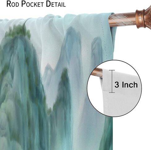 Japanese Cherry Blossom Curtain, Mountain River Pine Trees Nature Landscape Asian Style Window Treatments for Living Room Bedroom Decor, Tradition Oriental Printed Drapes 2 Panel Sets,42x45 Inch in Kuwait