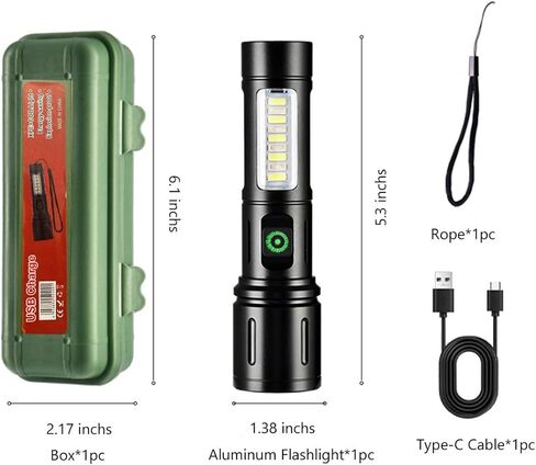 مصباح يدوي Coast Flashlight عالي السطوع قابل لإعادة الشحن، مصابيح COB LED فائقة السطوع مع 7 أوضاع إضاءة، مقاومة للماء IPX6، ضوء فلاش قوي محمول للتخييم في حالات الطوارئ المنزلية in Kuwait