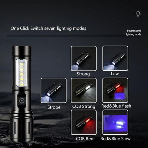 مصباح يدوي Coast Flashlight عالي السطوع قابل لإعادة الشحن، مصابيح COB LED فائقة السطوع مع 7 أوضاع إضاءة، مقاومة للماء IPX6، ضوء فلاش قوي محمول للتخييم في حالات الطوارئ المنزلية in Kuwait