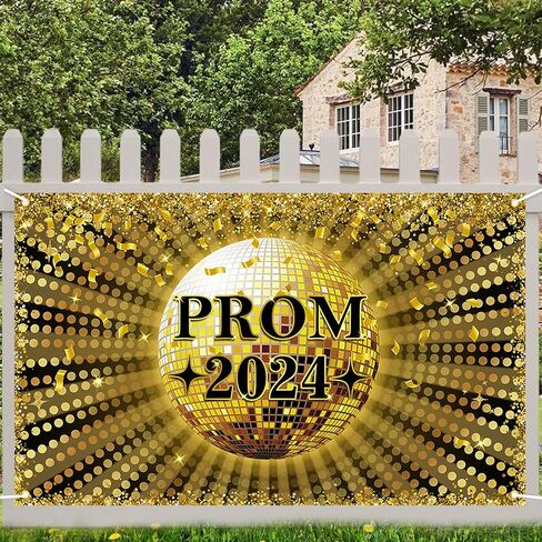 Avezano Prom 2024 Banner Gold and Black Graduation Prom Party Decorations Backdrop Disco Ball 2024 Prom Decor for Graduation 70.8 x 43.3 Inch in Saudi Arabia