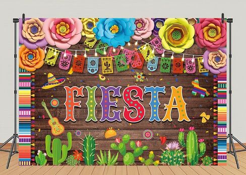 Fiesta Backdrop Mexican Party Photography Mexican Fiesta Backdrop for Pictures Mexican Wood Floral Flags Photo Decoration(7×5 FT) in Saudi Arabia
