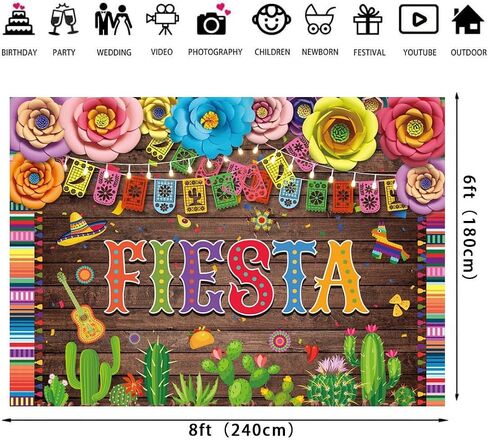 Fiesta Backdrop Mexican Party Photography Mexican Fiesta Backdrop for Pictures Mexican Wood Floral Flags Photo Decoration(7×5 FT) in Saudi Arabia