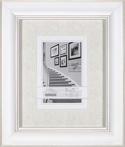 Malden International Designs Barnside Portrait Gallery Textured Mat Picture Frame, 3 Option, 3-5x7, White in Saudi Arabia