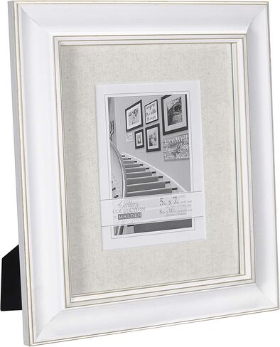 Malden International Designs Barnside Portrait Gallery Textured Mat Picture Frame, 3 Option, 3-5x7, White in Saudi Arabia