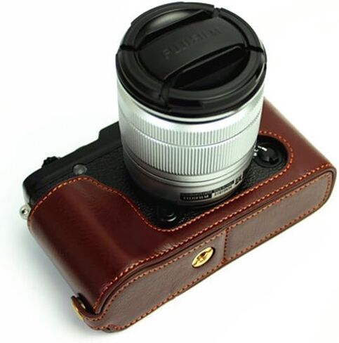 XE1 Case, BolinUS Handmade Genuine Real Leather Half Camera Case Bag Cover for Fujifilm Fuji XE1 X-E1 XE2 X-E2 Opening Version + Hand Strap -Black in Saudi Arabia