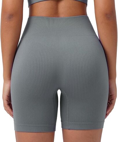 Womens Workout Shorts High Waisted Tummy Control Scrunch Butt Lifting Yoga Gym Fitted Ribbed Seamless Design in Saudi Arabia