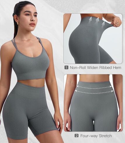 Womens Workout Shorts High Waisted Tummy Control Scrunch Butt Lifting Yoga Gym Fitted Ribbed Seamless Design in Saudi Arabia