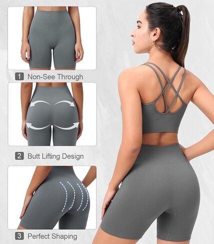 Womens Workout Shorts High Waisted Tummy Control Scrunch Butt Lifting Yoga Gym Fitted Ribbed Seamless Design in Saudi Arabia