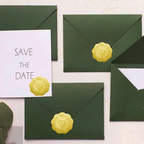 ملصقات على شكل قلب ذهبي من 300 متنزه، ملصقات على شكل مغلف على شكل قلب ذهبي منقوش، ملصقات شمع على شكل مظروف ذهبي منقوش - ملصقات ذهبية للأظرف، ملصقات زفاف تحية لتزيين المنزل بنفسك in Kuwait