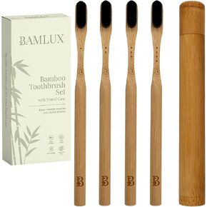 Bamboo Toothbrushes – 4 Pack with 20,000 Ultra-Soft Bristles – Ideal for Sensitive Teeth & Gums/Gum Recession – Eco-Friendly & Biodegradable Family Toothbrush – Includes Travel Case in Kuwait