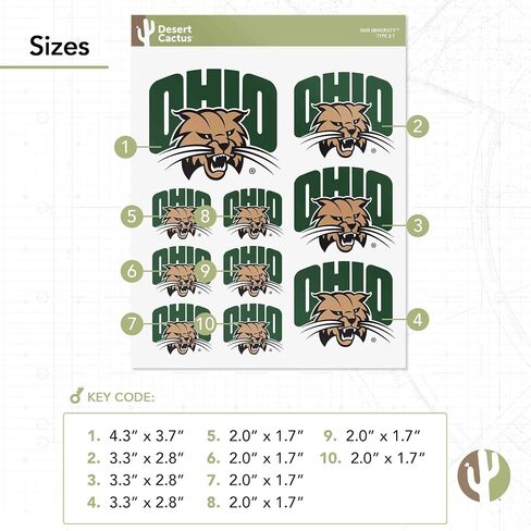 Desert Cactus Ohio University Sticker Bobcats Vinyl Decals Laptop Water Bottle Car Scrapbook 13.43x10.98 Sheet T3 (Type 3-1) in Saudi Arabia