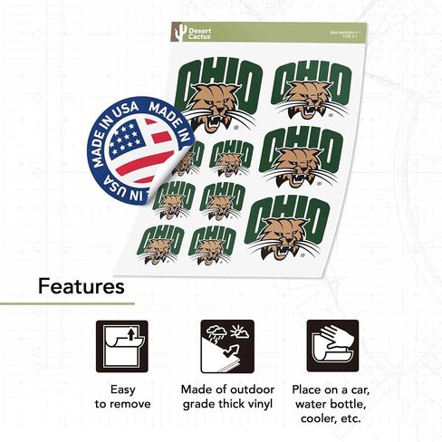 Desert Cactus Ohio University Sticker Bobcats Vinyl Decals Laptop Water Bottle Car Scrapbook 13.43x10.98 Sheet T3 (Type 3-1) in Saudi Arabia
