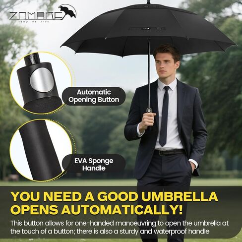 ZOMAKE 62/68 Inch Golf Umbrella Extra Large Oversized Umbrella Windproof Automatic Open with Double Canopy Vented for Rain in Saudi Arabia