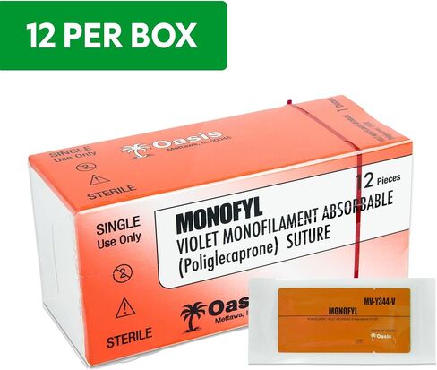 Oasis Vet Monofyl (Poliglecaprone) Synthetic Absorbable Monofilament Suture, 3-0, (CT-1) 1/2 37mm Round Bodied Needle, 75cm, 12/Box, Veterinary Use in Saudi Arabia