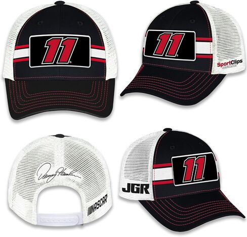 Denny Hamlin #11 NASCAR 2025 Striped Trucker Mesh Snapback Hat in Saudi Arabia