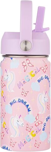 Kids Water Bottle with Straw Lid-12 oz Insulated Stainless Steel Thermal Cup, Leakproof Wide Mouth Sports Bottle Keeps Cold 12H & Hot 6H for Gym Office Outdoor in Kuwait