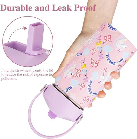 Kids Water Bottle with Straw Lid-12 oz Insulated Stainless Steel Thermal Cup, Leakproof Wide Mouth Sports Bottle Keeps Cold 12H & Hot 6H for Gym Office Outdoor in Kuwait