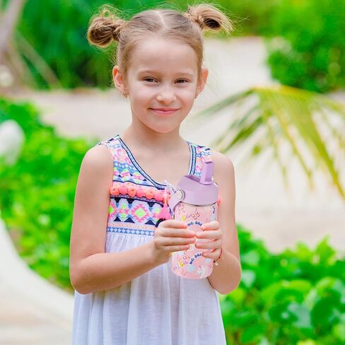 Kids Water Bottle with Straw Lid-12 oz Insulated Stainless Steel Thermal Cup, Leakproof Wide Mouth Sports Bottle Keeps Cold 12H & Hot 6H for Gym Office Outdoor in Kuwait