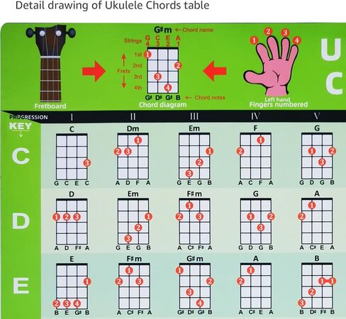 wuxic Ultimate Guitar Chord Chart Poster - PVC Wall Sticker (30x40cm) Waterproof & Tear-Resistant for Acoustic/Classic/Electric Guitar, Beginner-Friendly with Adhesive Backing in Kuwait