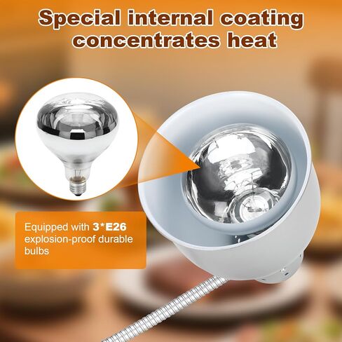 مصباح حرارة للطعام ， مصباح تسخين طعام من الفولاذ المقاوم للصدأ مع قاعدة شديدة التحمل ، ومصباح حرارة محمولة 500 واط تجارية للطعام ، مصباح أكثر دفئًا لمطبخ مطعم كافيتريا in Kuwait