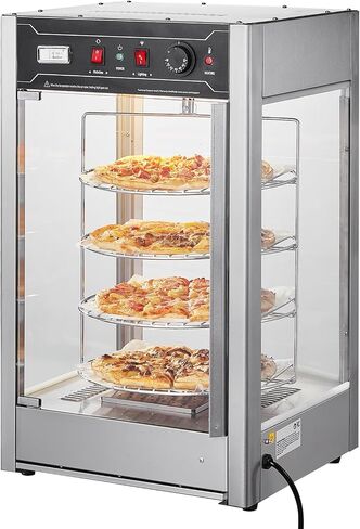 Happybuy 14" Pizza Warmer Display, 4-Tier Rotary Steam Heating, Temp Control 86℉~185℉, 25W Oven Light + LED, Commercial Food Warmer for Pizza Shop, Restaurant in Saudi Arabia
