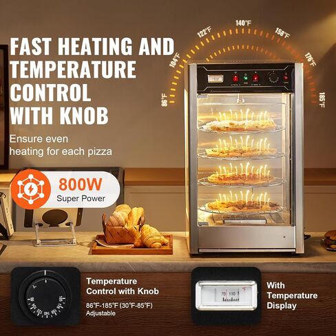 Happybuy 14" Pizza Warmer Display, 4-Tier Rotary Steam Heating, Temp Control 86℉~185℉, 25W Oven Light + LED, Commercial Food Warmer for Pizza Shop, Restaurant in Saudi Arabia
