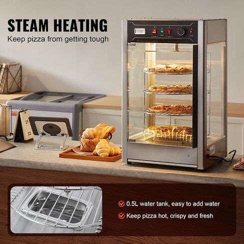 Happybuy 14" Pizza Warmer Display, 4-Tier Rotary Steam Heating, Temp Control 86℉~185℉, 25W Oven Light + LED, Commercial Food Warmer for Pizza Shop, Restaurant in Saudi Arabia