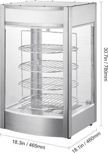 Happybuy 14" Pizza Warmer Display, 4-Tier Rotary Steam Heating, Temp Control 86℉~185℉, 25W Oven Light + LED, Commercial Food Warmer for Pizza Shop, Restaurant in Saudi Arabia