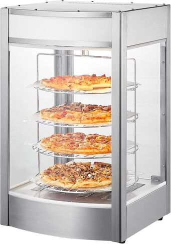Happybuy 14" Pizza Warmer Display, 4-Tier Rotary Steam Heating, Temp Control 86℉~185℉, 25W Oven Light + LED, Commercial Food Warmer for Pizza Shop, Restaurant in Saudi Arabia