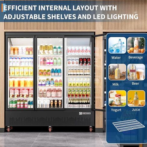 Garvee 56.6 cu.ft. ثلاجة مشروبات تجارية - 3 بارد تاجر الأبواب الزجاجية مع إضاءة LED ، أرفف قابلة للتعديل | ثلاجة عرض مشروب مستقيم للمطاعم والمتاجر ومحلات السوبر ماركت و in Kuwait