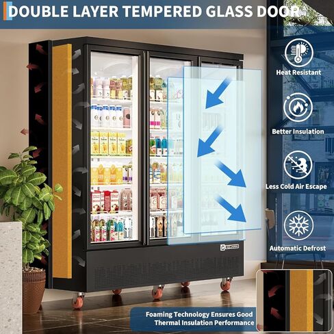 Garvee 56.6 cu.ft. ثلاجة مشروبات تجارية - 3 بارد تاجر الأبواب الزجاجية مع إضاءة LED ، أرفف قابلة للتعديل | ثلاجة عرض مشروب مستقيم للمطاعم والمتاجر ومحلات السوبر ماركت و in Kuwait