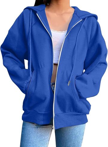 bmkBWO Hoodies for Women Zip Up,Y2K Oversized Sweatshirts Hooded Long Sleeve Fleece Lined Casual Hoodie Cozy Outerwear 2025 in Kuwait