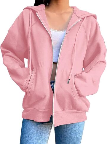 bmkBWO Hoodies for Women Zip Up,Y2K Oversized Sweatshirts Hooded Long Sleeve Fleece Lined Casual Hoodie Cozy Outerwear 2025 in Kuwait