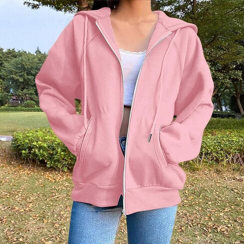 bmkBWO Hoodies for Women Zip Up,Y2K Oversized Sweatshirts Hooded Long Sleeve Fleece Lined Casual Hoodie Cozy Outerwear 2025 in Kuwait