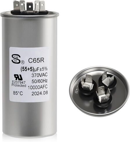 متوافق مع 55+5 UF ± 6 ٪ 55/5 MFD 370/440 VAT DUAL RUNT CAPACITOR لمكثف المكثف بشكل مستقيم أو مكيف هواء المضخة الحرارية أو محرك التيار المتردد والمروحة in Kuwait