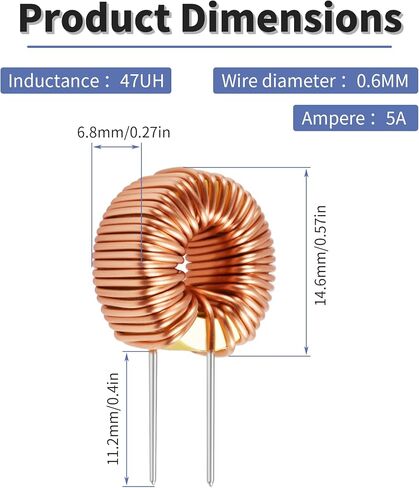 12 PCS مغناطيسي محذرية 47UH 5A لفائف محث Toroid Core Core محث Toroid لمحولات لوحة الدوائر DIY in Saudi Arabia