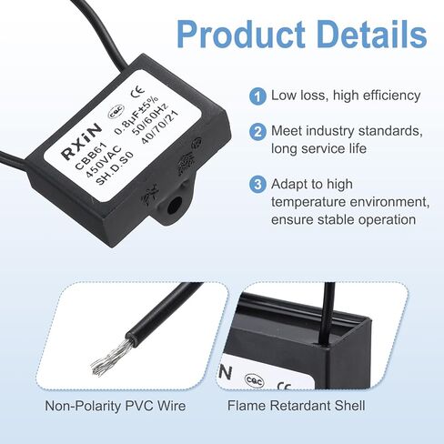 مكثف Meccanixity CBB61 ، 3UF 450V 2-w-ware سقف محرك بدء تشغيل مكثف للمروحة السقف ، ومولد محرك ، منفاخ ، مروحة العادم ، الأسود in Kuwait