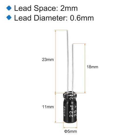 uxcell 22uf 25v 5x11mm electolytic elector ، قيادة شعاعي المكثفات الألومنيوم للتلفزيون ، شاشة LCD ، VCD ، 15pcs in Saudi Arabia