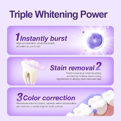 Purple Whitening Toothpaste – Fluoride Free, Instantly Brightens, Fights Stains, Freshens Breath,Brightens Yellow Teeth, 24H Stain Defense 4.3oz in Saudi Arabia