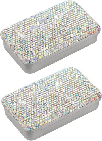 2pcs Dental Floss Holder Bling Gum Container Small Metal Tin Box Case for Q-tip,Cotton Swab（Silver in Kuwait