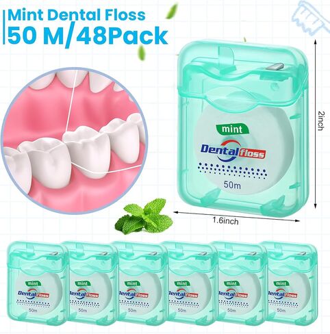 Geiserairailie 72 Pack Dental Lwors Bulk 50m كل النعناع رعاية الفم للأسنان للأسنان وحماية اللثة (Mint Green) in Kuwait