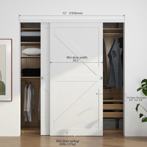 Bypass Sliding Door Track Hardware 60", Wardrobe Closet Door Steel Track Set, Easy to Install,Smoothly and Quietly, for 2 Door System in Kuwait