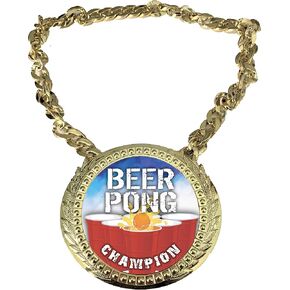 Express Medals Custom Beer Pong Chain Chain Trophy مع خطين من النص الشخصي على ميدالية كبيرة من البلاستيك الصلبة وسلسلة رقبة ذهبية طويلة 34 بوصة. بيرة in Kuwait