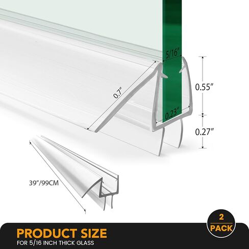 ختم أسفل باب باب الدش ، شرائط PVC 2 حزمة مع مسح 39 "طويل ، لمدة 5/16" (8 مم) باب زجاجي سميك ، لوقف تسرب الماء in Saudi Arabia