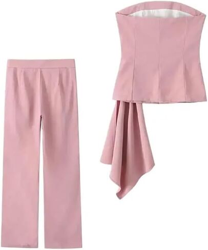 Women's Two-Piece Solid Color Tight-Fitting Top High Waist Side Pocket Flared Pants Suit in Saudi Arabia